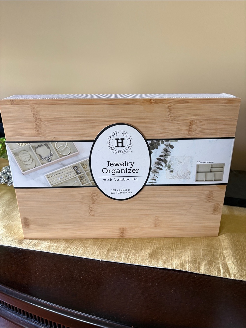 Heritage Bamboo-Lid Jewelry Organizer in Natural Light Wood and Cream